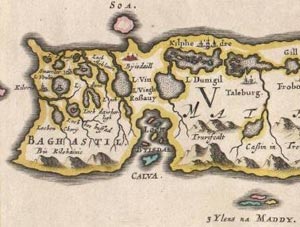 Fig. H3.2. The southern part of South Uist, as depicted in Blaeu's Atlas, dated 1654 (WD3B/47, courtesy of The Trustees of the National Library of Scotland) - click for a larger image