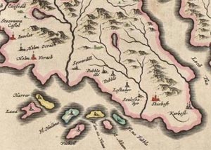 Fig. H6.3. The Eye peninsula, from the map of Lewis and Harris, contained in Blaeu's Atlas of 1654 (WD3B/48, courtesy of The Trustees of the National Library of Scotland) - click for a larger image