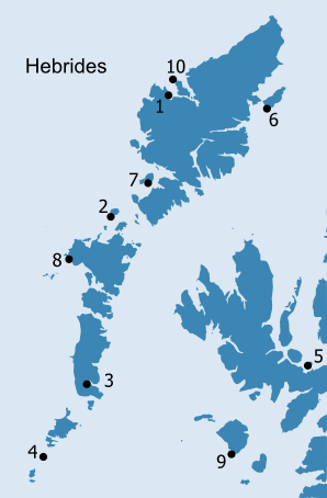 Map of Papar names in the Hebrides