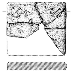 O1.3 Drawing of altar slab from the floor of the nave of St. Nicholas chapel (Headland Archaeology) - click for a larger image