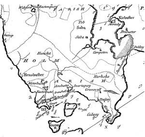 O5.1 M. MacKenzie's Map of Paplay, Holm 1750 (from Thomson, 1996) - click for a larger image