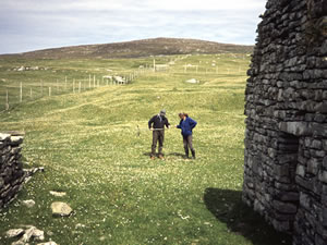 Field work on Pabbay (Sound of Harris, Outer Hebrides). L-R: Ian Simpson and Beverley Ballin Smith. (BEC) - click for a larger image