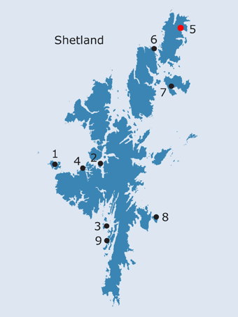 Map of Papar names in Shetland